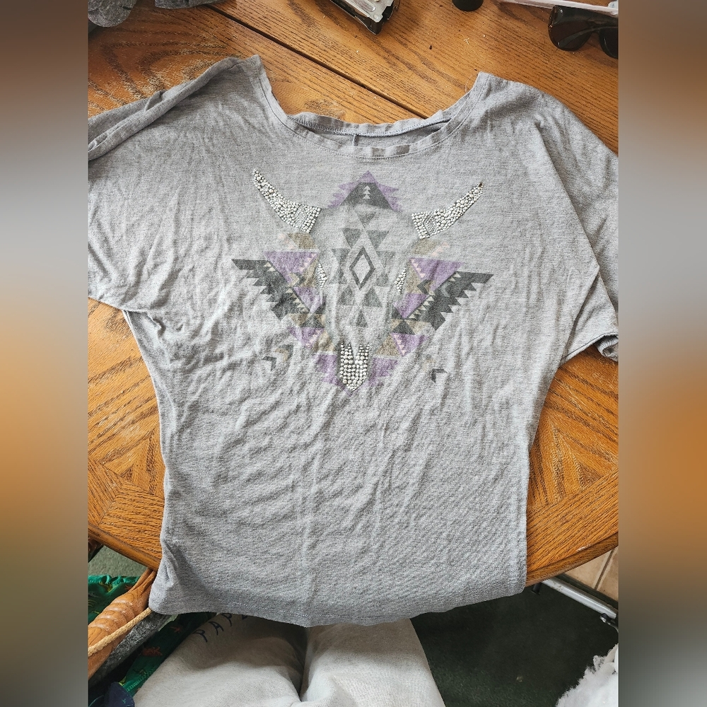 Gray Geometric Print Women's Top